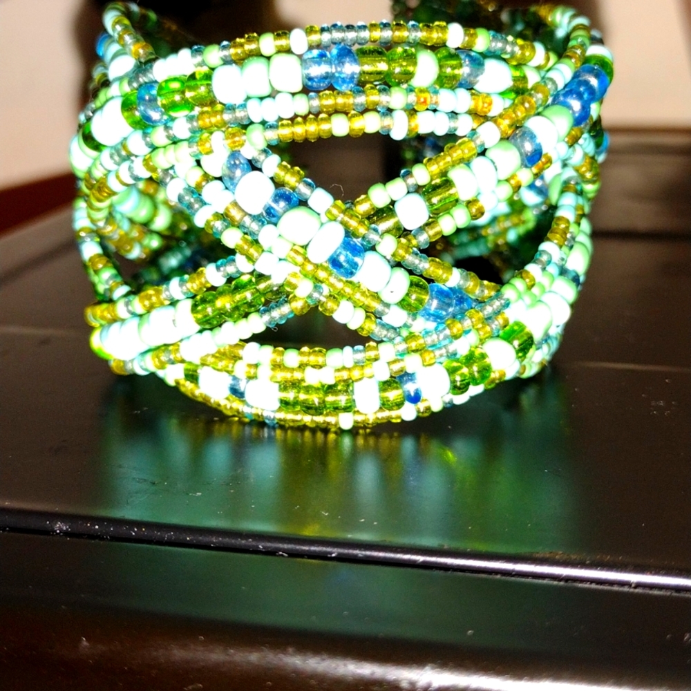 Green Beaded Adjustable Bracelet